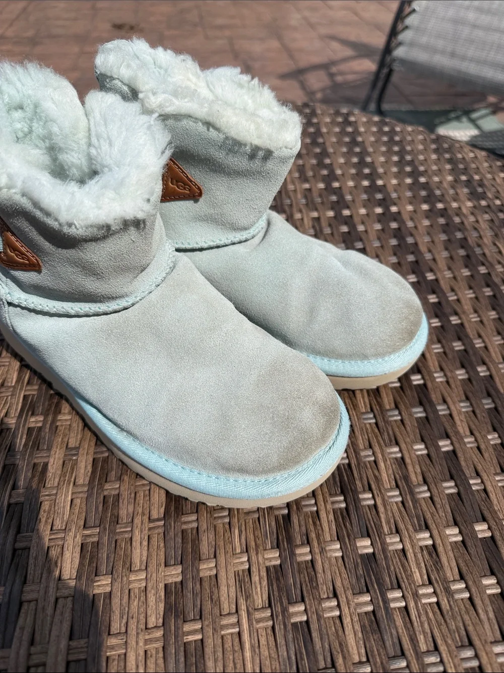 UGG Kids Pale Blue Suede Shearling Lined Boots
